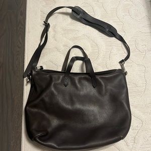 Madewell zip top transport carryall tote, dark grey leather with crossbody strap